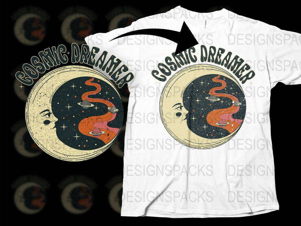 Cosmic Dreamer T-Shirt, Moon and Stars, Vintage Graphic Tee, Celestial Fashion, Unisex White Shirt