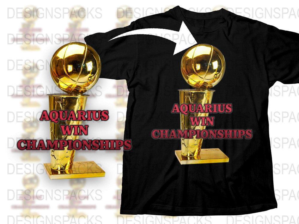 Aquarius Win Championships Trophy Graphic T-Shirt, Golden Trophy Print, Astrology Sports Tee, Gift for Aquarius