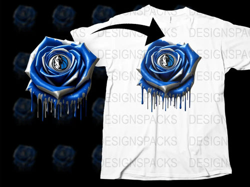 Blue Rose Dripping Paint Graphic T-Shirt, Unique Floral Design Tee, Stylish Summer Fashion Top
