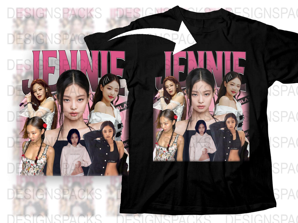 Jennie Kim Inspired T-Shirt, K-Pop Fashion, Black Pink Jennie Photo Collage Tee, Music Fan Merchandise Gifts