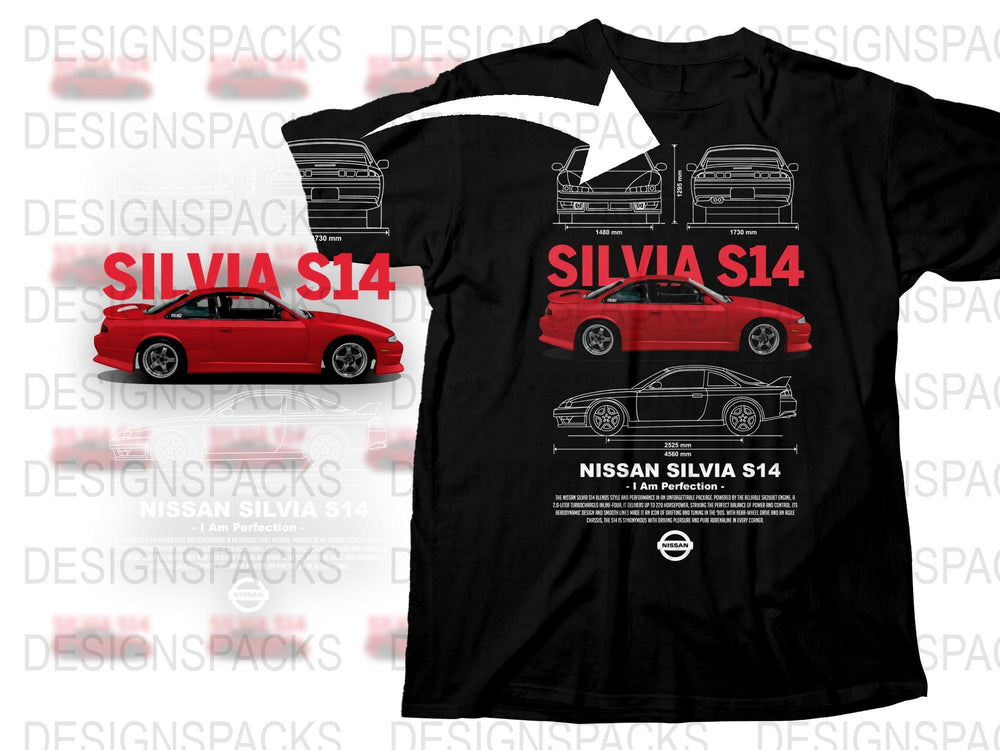 Nissan Silvia S14 Car T-Shirt, Automotive Enthusiast, JDM Style Unisex Tee, Vintage Car Collector, Black Cotton Shirt, Gift for Car Lovers