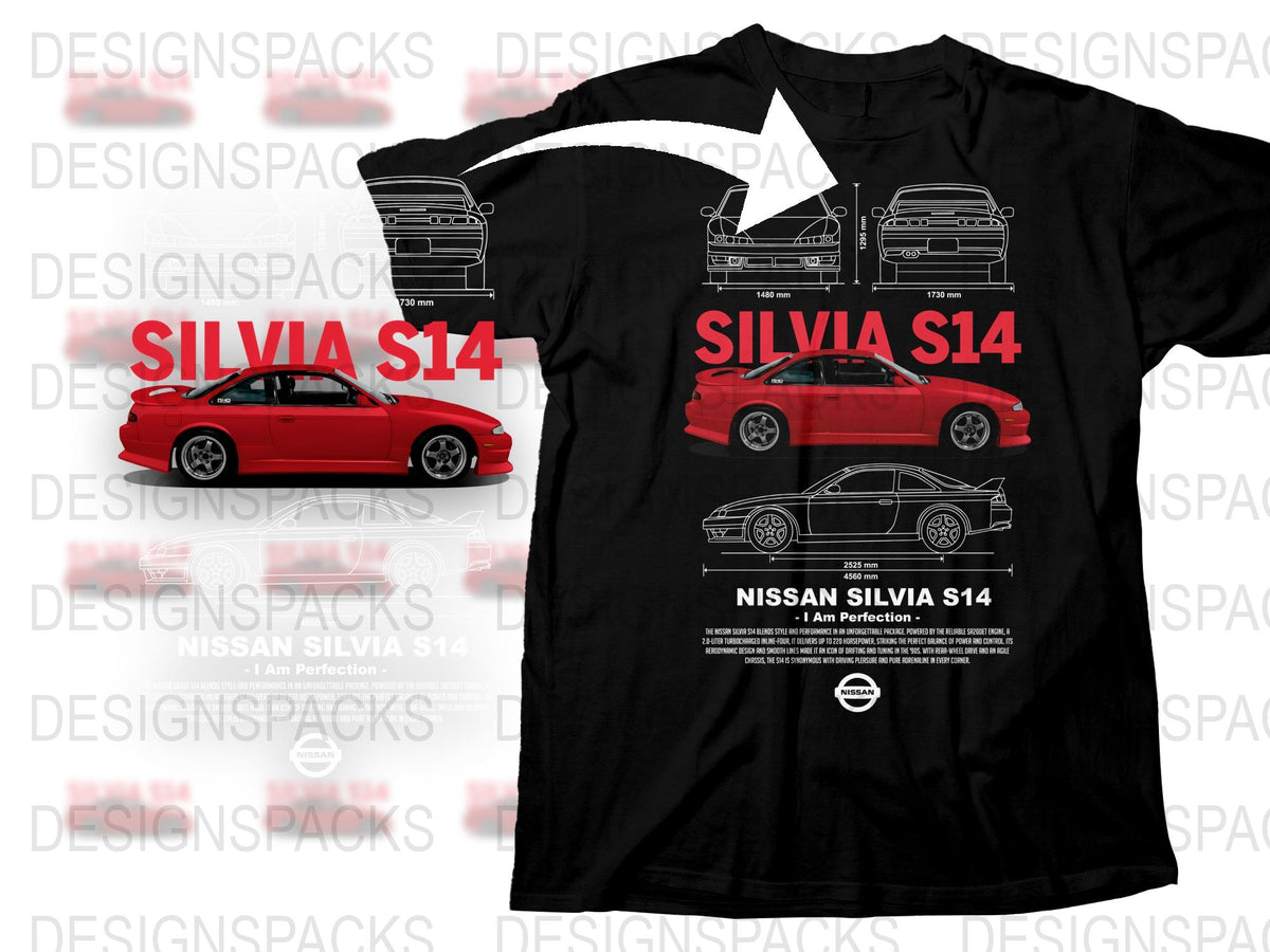 Nissan Silvia S14 Car T-Shirt, Automotive Enthusiast, JDM Style Unisex Tee, Vintage Car Collector, Black Cotton Shirt, Gift for Car Lovers