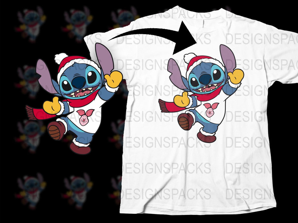 Stitch Christmas T-Shirt | Holiday Cartoon Character Tee | Festive Kids and Adults Apparel
