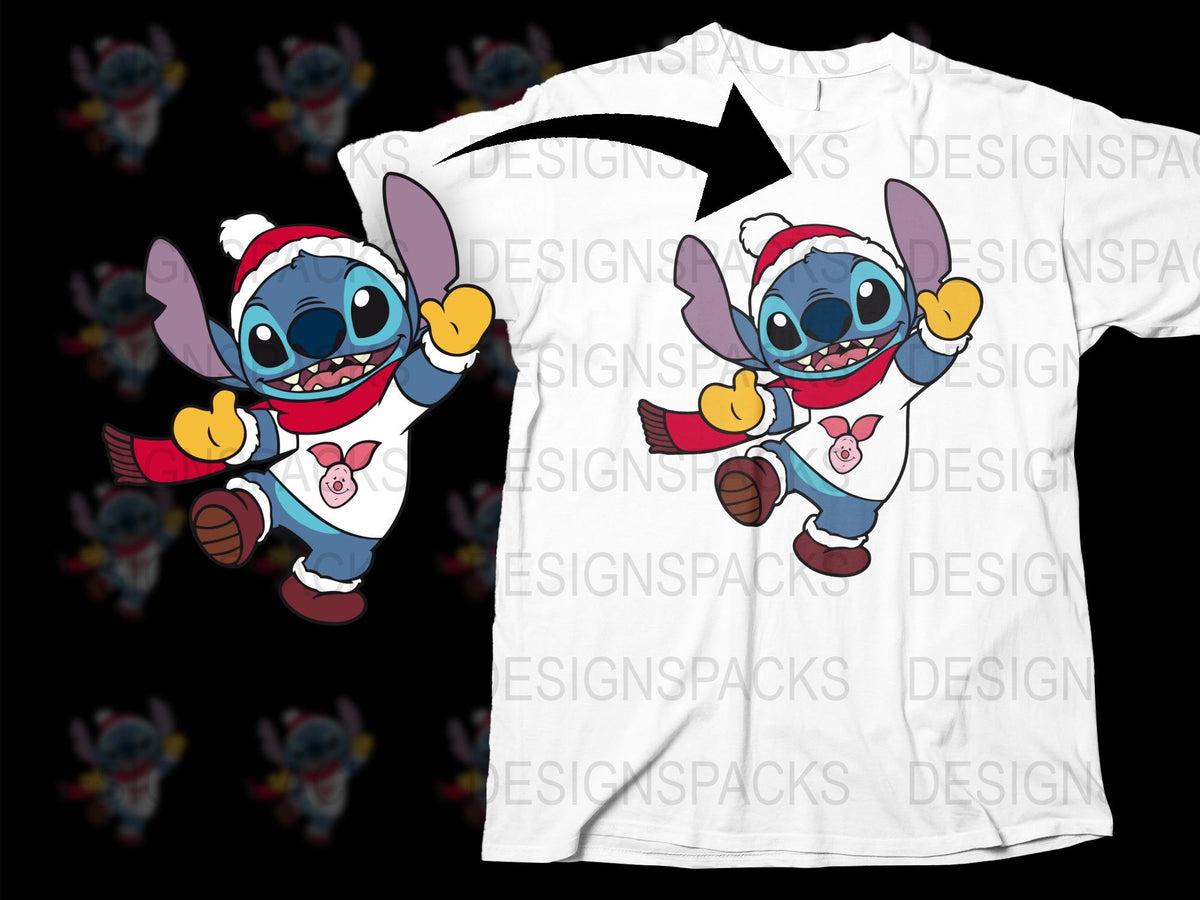 Stitch Christmas T-Shirt | Holiday Cartoon Character Tee | Festive Kids and Adults Apparel