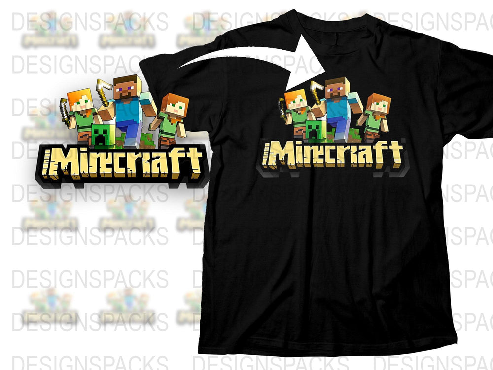 Minecraft Themed T-Shirt, Kids Gaming Tee, Black Cotton Shirt with Graphic Print, Gift for Gamers