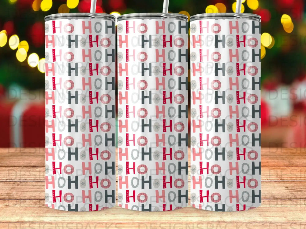 Red, white, and gray "Ho Ho Ho" text pattern with snowflakes.