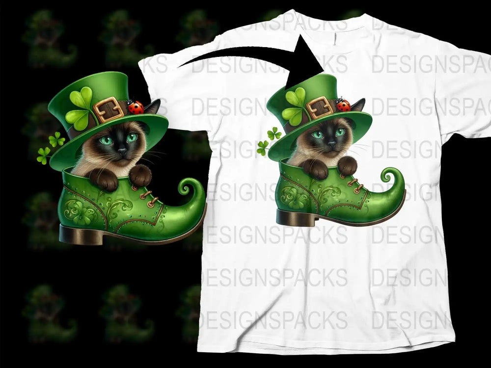 St. Patrick's Day T-Shirt, Cute Cat in Leprechaun Hat and Boot Design, Irish Celebration Tee