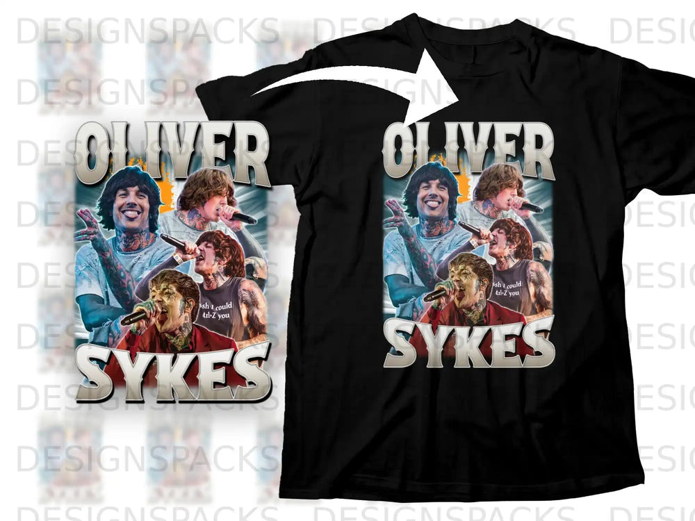 Black t-shirt featuring Oliver Sykes with vintage effect and "ish i could ctrl+z you" text.