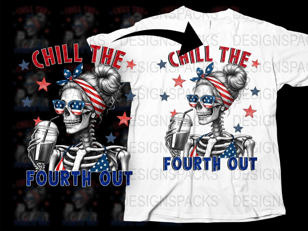 Patriotic Skull T-Shirt, Fourth of July Tee, Chill the Fourth Out, American Flag, Stars and Stripes, Unisex Graphic Shirt