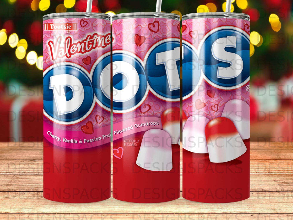 Valentine's Day Tootsie Dots candy cups with Valentine's hearts.