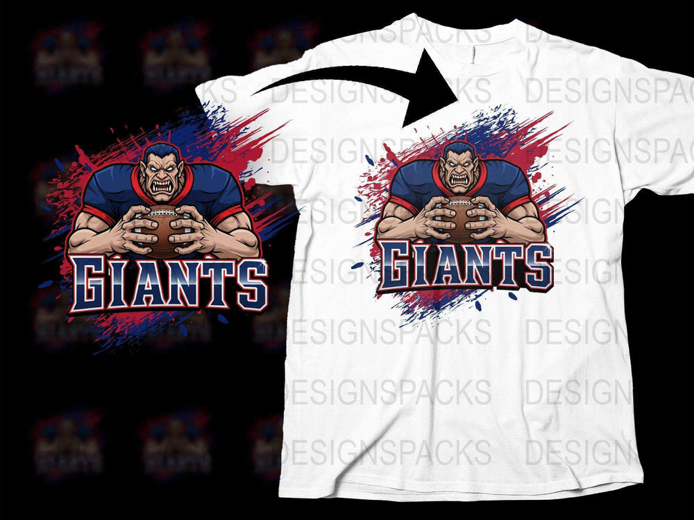 Giants Graphic T-Shirt, Men's Sports Fan Tee, Unique Mascot Design, Blue and Red, Full Print Shirt, Athletic Apparel