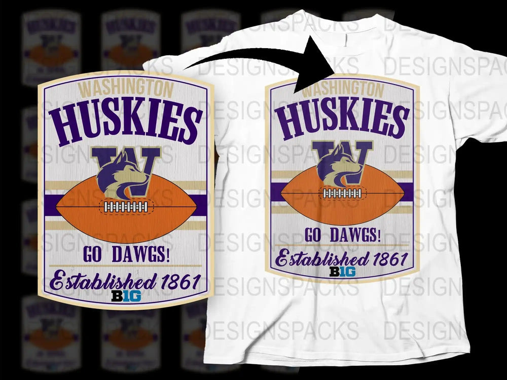 Washington Huskies T-Shirt, Vintage College Football Tee, Go Dawgs, Established 1861 Graphic Shirt