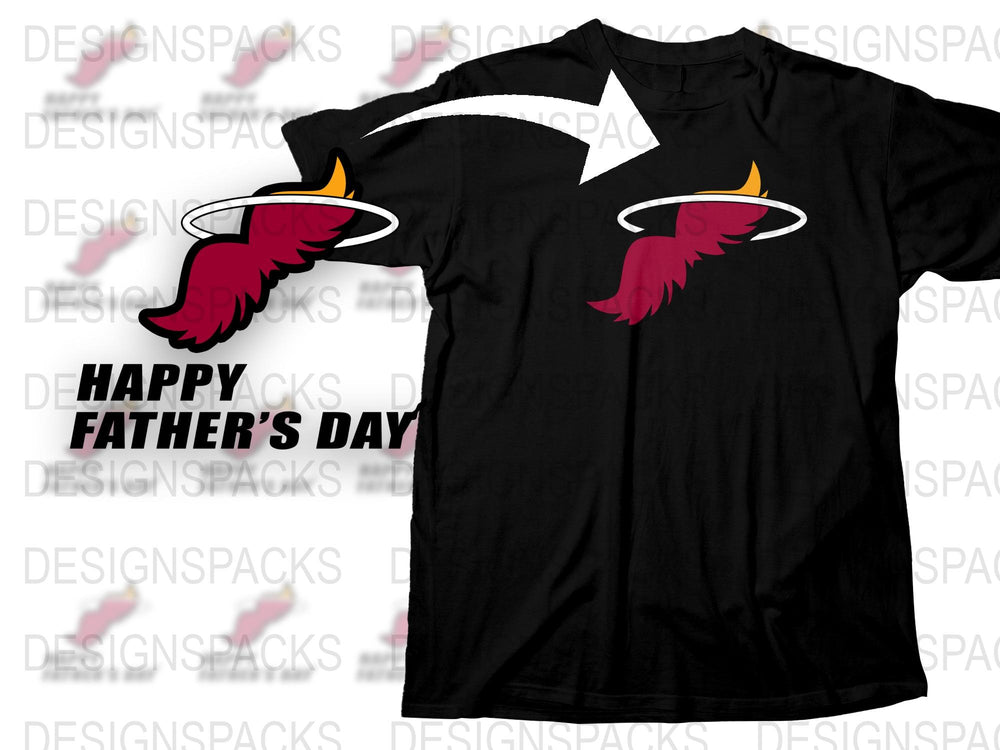 Angel Wings and Halo Graphic Father's Day Black T-Shirt, Perfect Gift for Dad