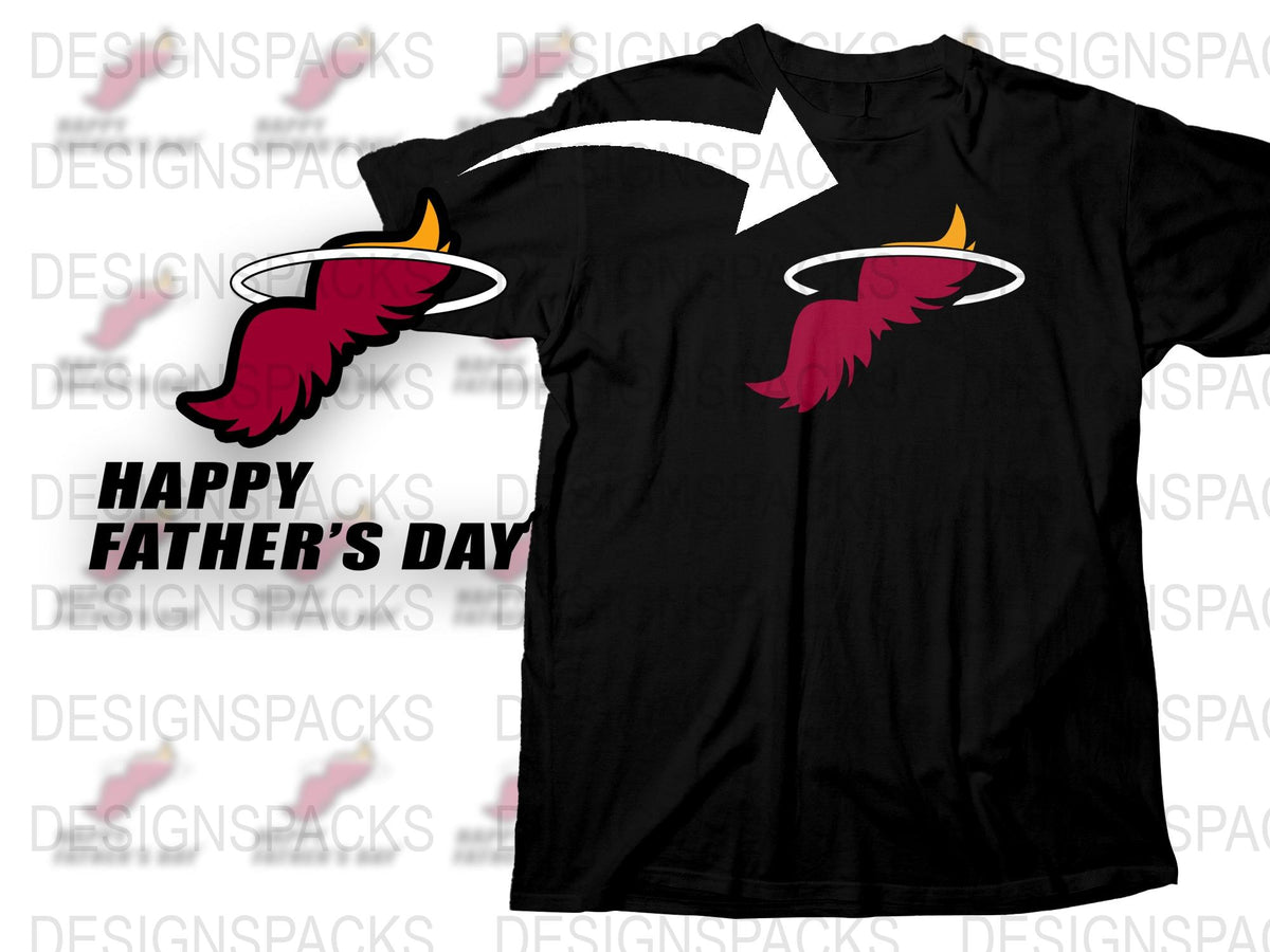 Angel Wings and Halo Graphic Father's Day Black T-Shirt, Perfect Gift for Dad