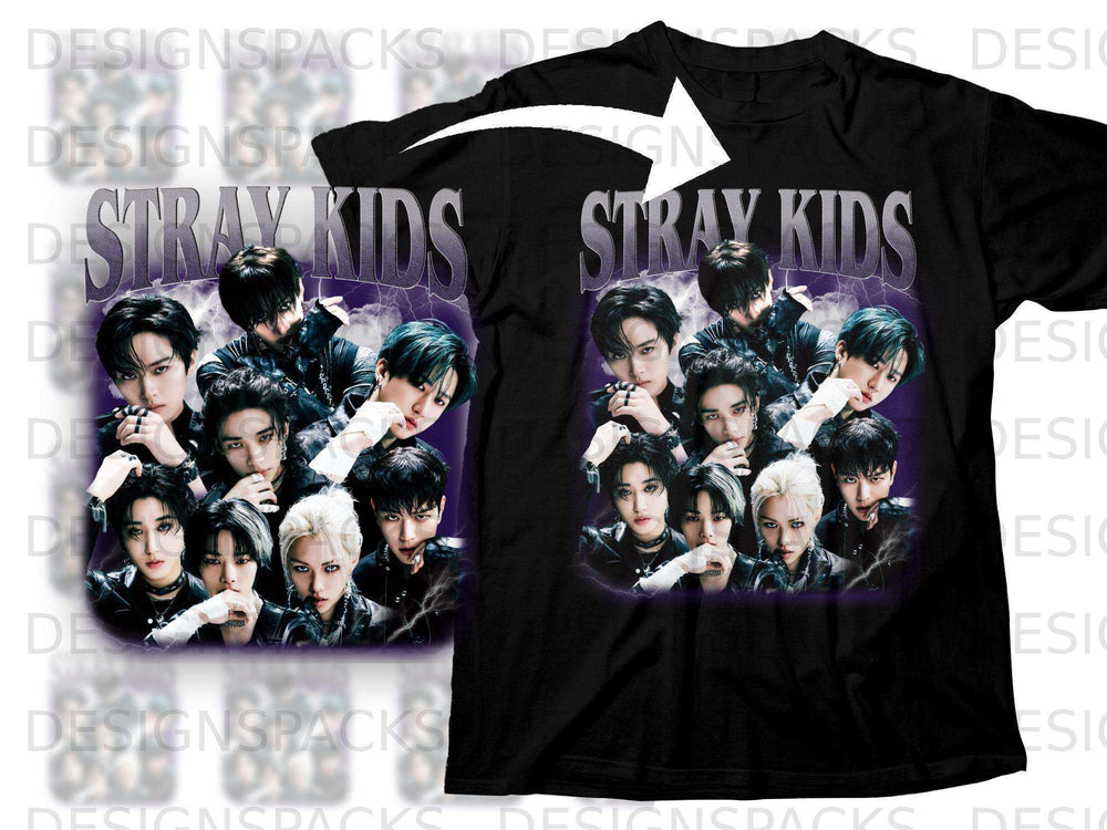Stray Kids group photo featuring twelve members wearing black and white outfits.
