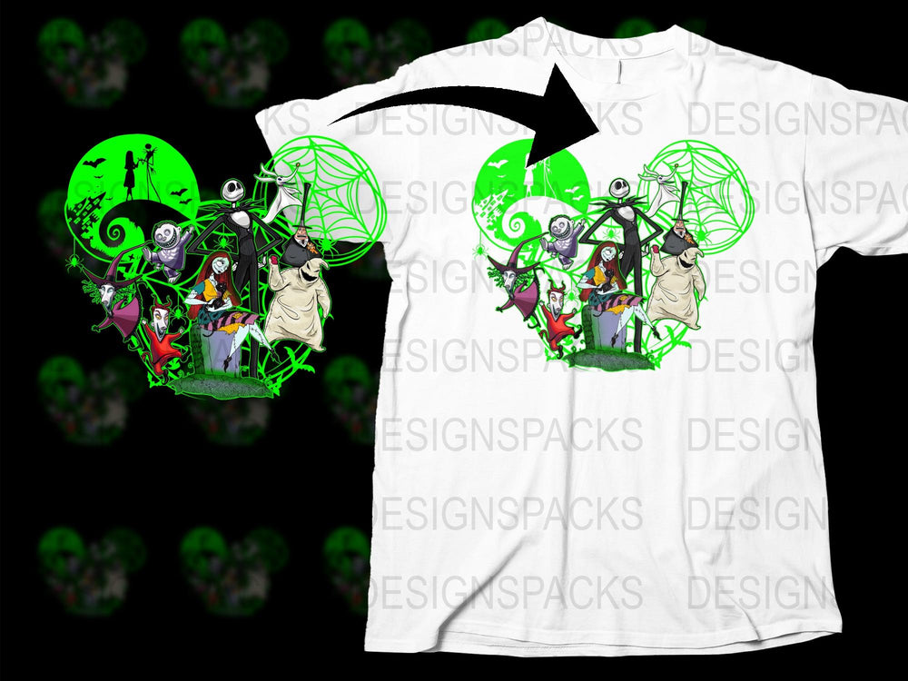 Nightmare Before Christmas Inspired T-Shirt, Green Moon Graphic, Unisex Halloween Apparel