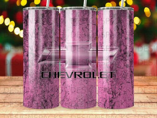 Pink textured tumbler with Chevrolet logo and text.