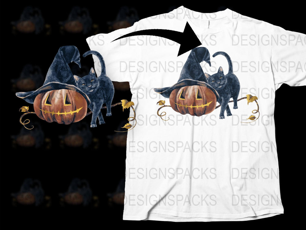 Halloween Cat and Pumpkin T-Shirt, Spooky Black Cat Graphic Tee, Autumn Holiday Apparel, Unique October Clothing