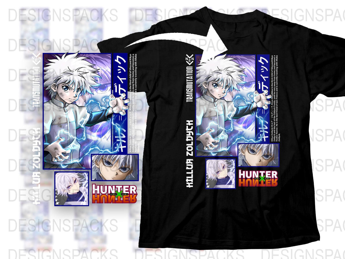 Hunter x Hunter Anime T-Shirt, Killua Zoldyck Graphic Tee, Unisex Manga Shirt, Electric Aura Design, Black Cotton Top, Fan Merchandise