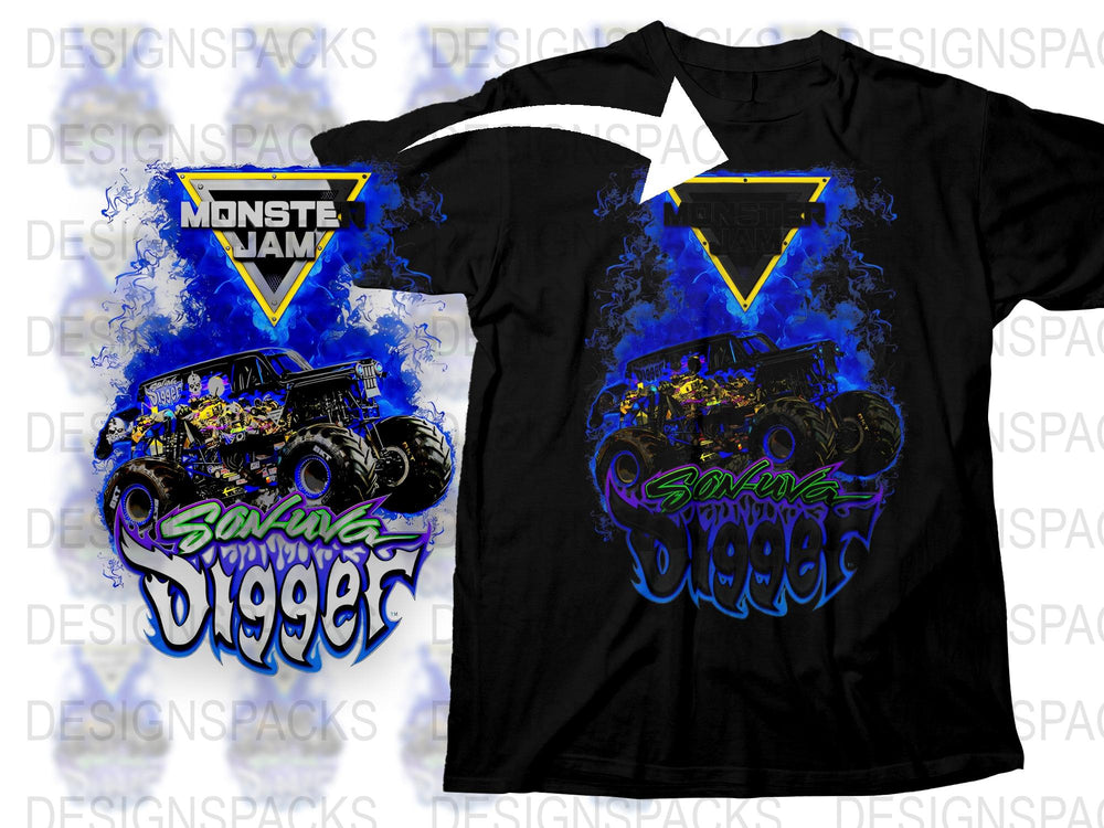 Monster Jam Grave Digger T-Shirt, Boys Kids Graphic Tee, Racing Truck Fan Gift, Bold Blue Design