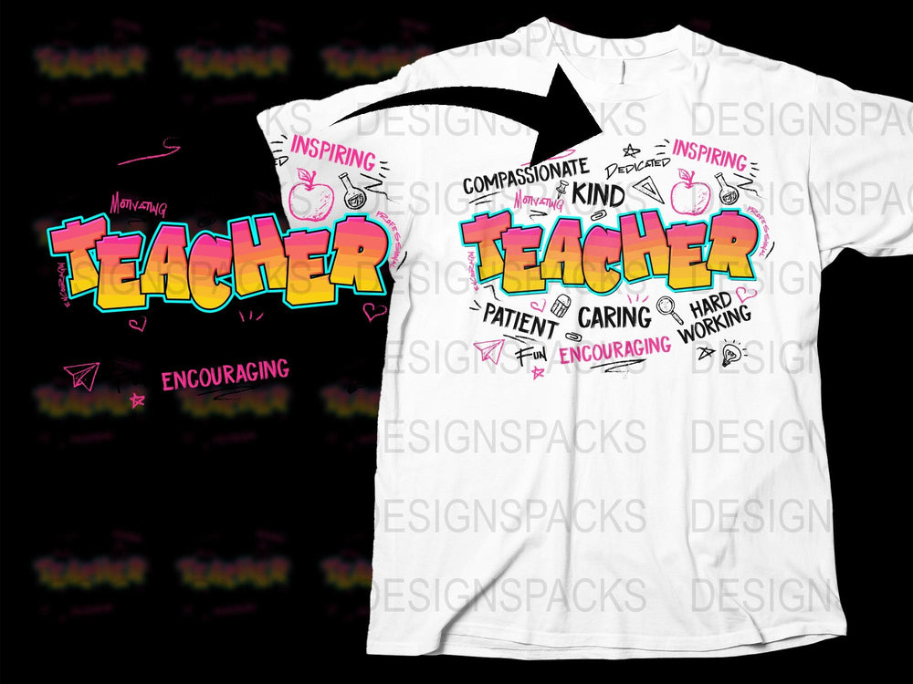 Inspirational Teacher T-Shirt Kind Caring Hardworking Graphic Tee Educator Appreciation Gift