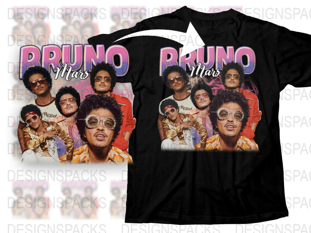 Bruno Mars Graphic T-Shirt, Pop Art Style Music Artist Tee, Vintage Inspired Fan Merchandise, Unisex Full Print Shirt