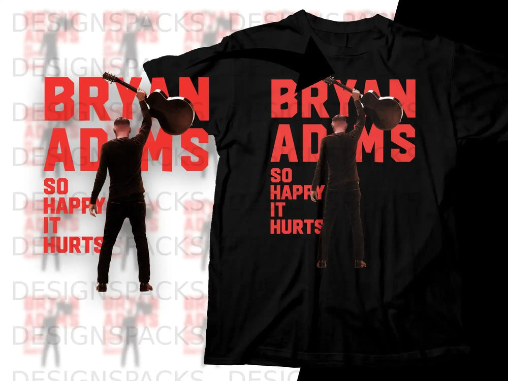Bryan Adams t-shirt with distressed text and artist image.