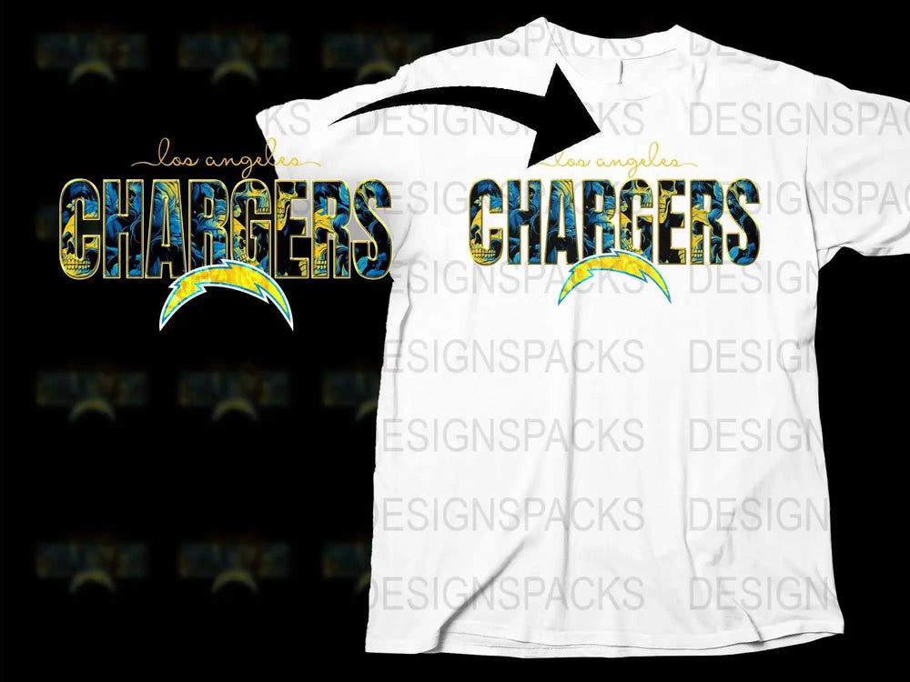Los Angeles Chargers T-Shirt, Bold Graphic Design, White Tee, Sports Fan Apparel, NFL Team Logo Shirt