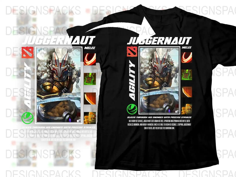 Juggernaut Dota 2 Hero Gaming T-Shirt, Cool Graphic Tee, Unique Gamer Gift, Men's Black Cotton T-Shirt