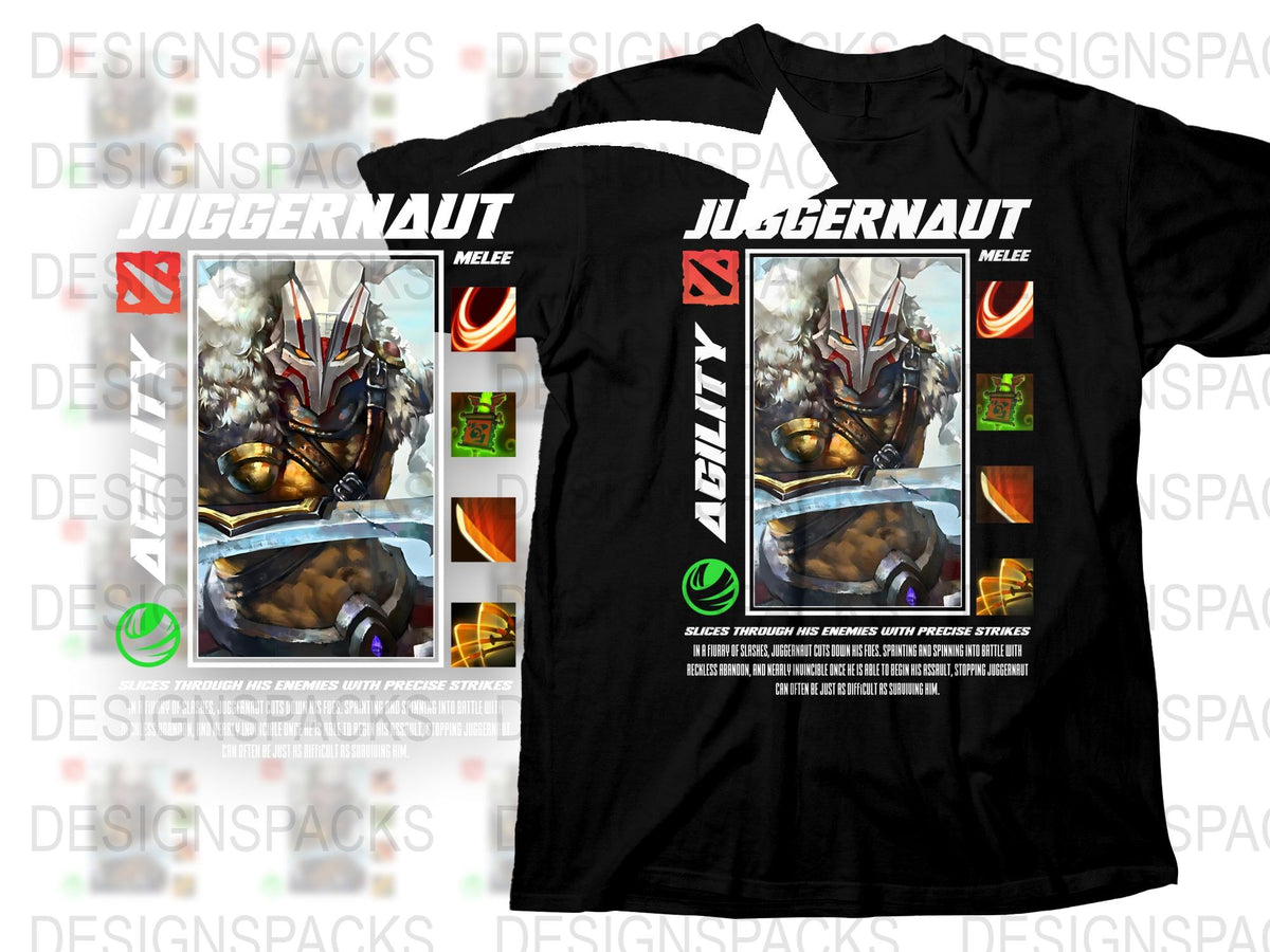 Juggernaut Dota 2 Hero Gaming T-Shirt, Cool Graphic Tee, Unique Gamer Gift, Men's Black Cotton T-Shirt