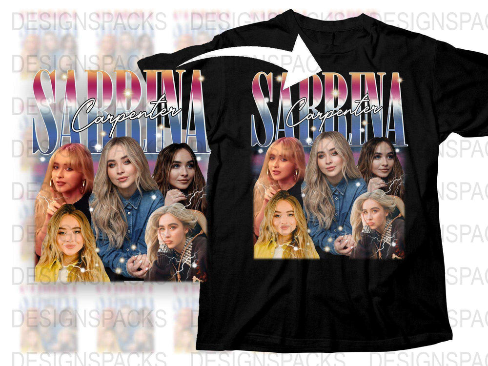 Sabrina Carpenter Photo Collage T-Shirt, Pop Music Fan Merch, Gift for Teens, Casual Black Tee