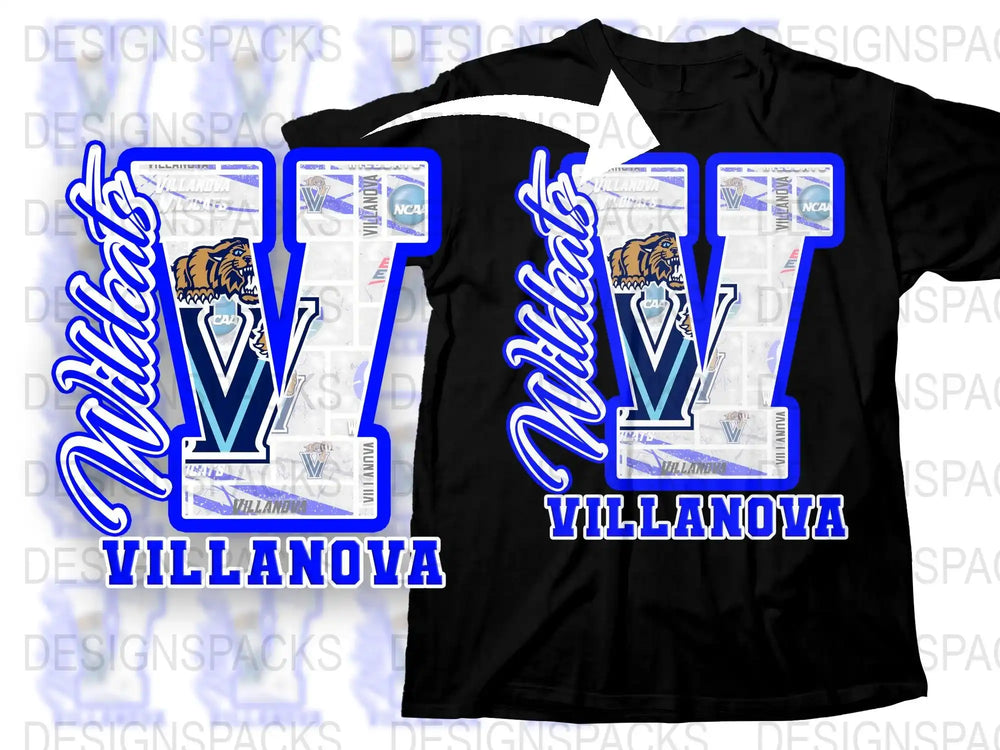 Villanova Wildcats T-Shirt, NCAA Fan Gear, Sports Apparel, College Basketball Team, Unisex Black Tee