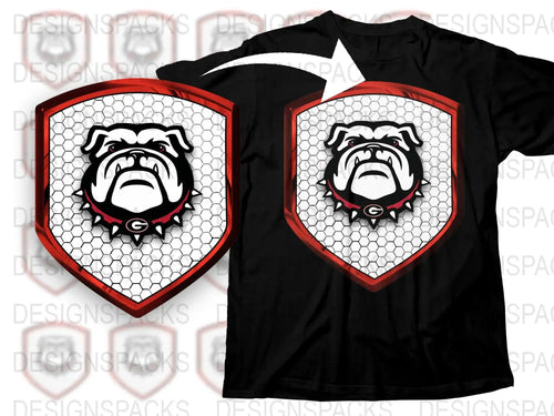 Bulldog Graphic T-Shirt, Black and Red Sports Fan Apparel, Unique Animal Design Tee, Casual Wear