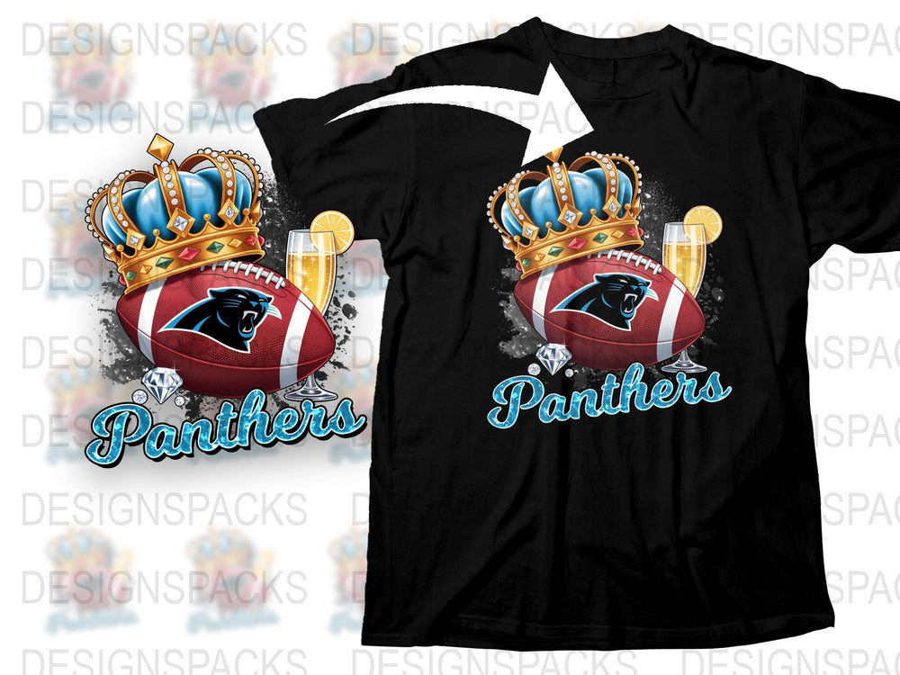 Carolina Panthers T-Shirt, Football Themed Sports Tee, Crown Graphic Design, Team Pride Apparel, Men's and Women's Sizes Available