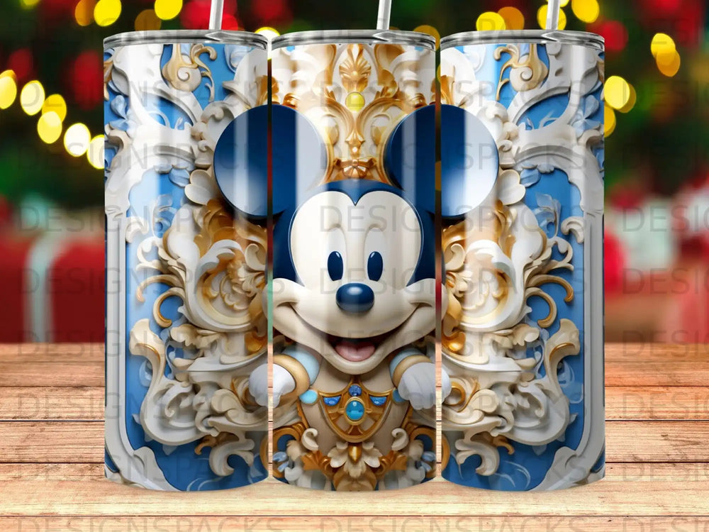 Mickey Mouse head with ornate gold and blue scrollwork pattern.