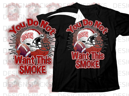 Black t-shirt with UNLV football helmet, footballs, and text 
