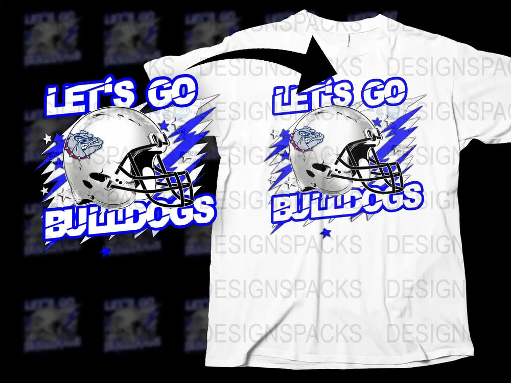 Let's Go Bulldogs Football Helmet Graphic T-Shirt, Sports Fan White Tee, Casual Athletic Apparel