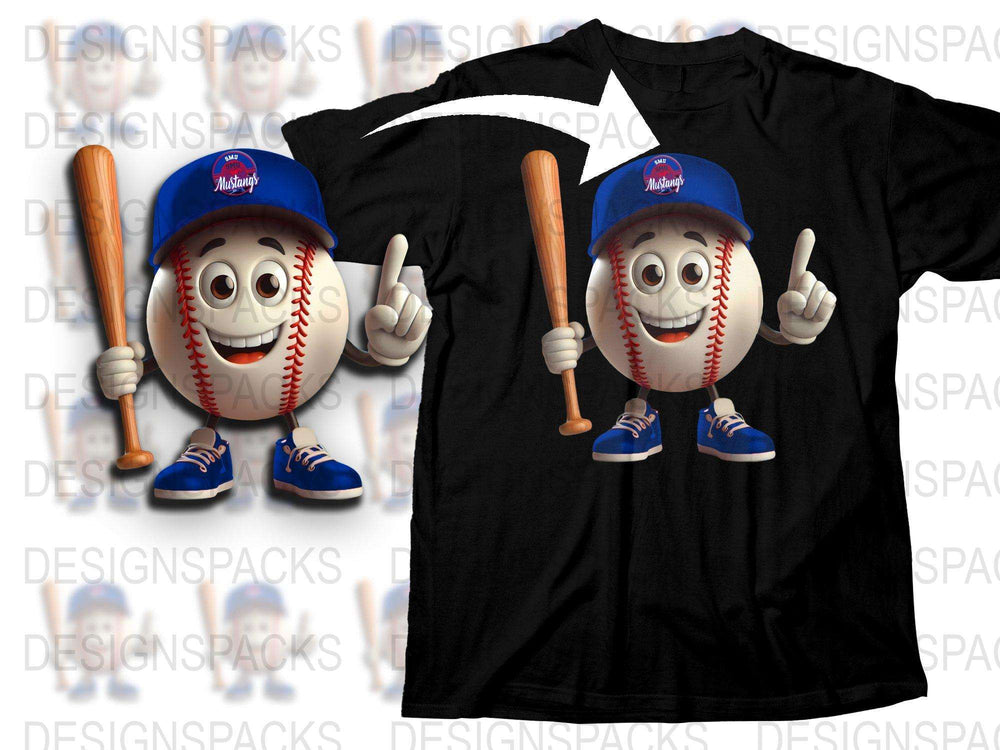 Novelty Baseball T-Shirt, Animated Baseball Character Design, Fun Sports Tee, Unisex Adult Clothing