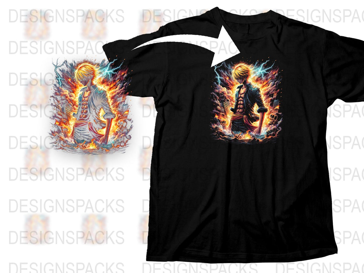 Men's Graphic Tee Fire Guitar Print, Rock Music T-Shirt, Unique Flames Design, Musicians Apparel, Black Cotton Shirt