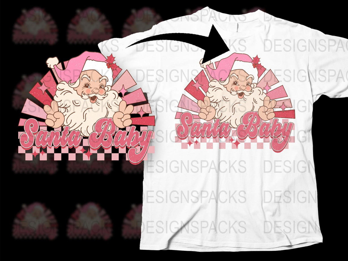 Santa Baby Vintage Style Christmas T-Shirt, Festive Holiday Graphic Tee, Retro Santa Claus Design