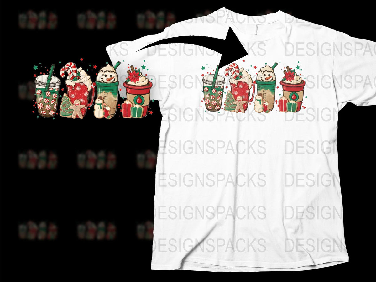Festive Holiday T-Shirts, Christmas Gingerbread and Coffee Design, Winter Fashion for All Ages, Colorful Unisex Tees