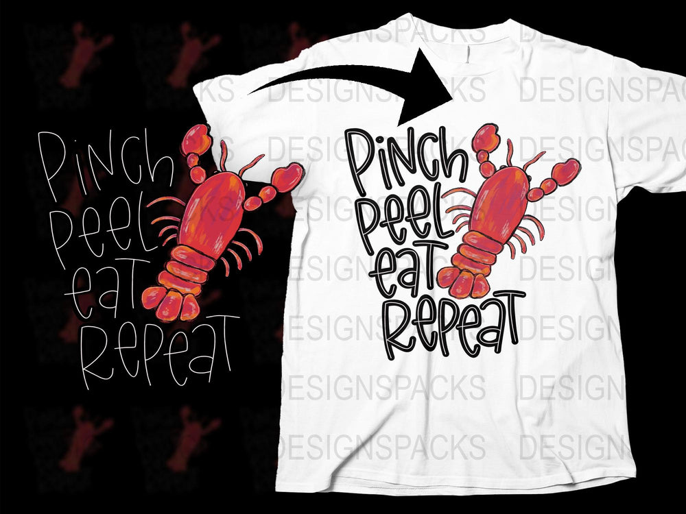 Pinch Peel Eat Repeat Lobster Graphic T-Shirt, Seafood Lover Tee, Unisex Casual Summer Top, Unique Coastal Design Shirt