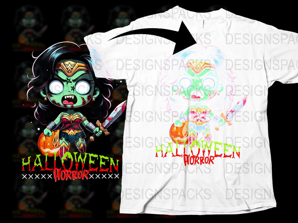 Halloween Horror T-Shirt, Wonder Woman Inspired, Spooky Graphic Tee, Superhero Costume Shirt, Kids and Adults Sizes Available