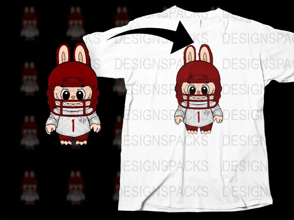 Cartoon Rabbit Football Player Graphic T-Shirt, Cute Sports Tee for Kids, Red Helmet Design