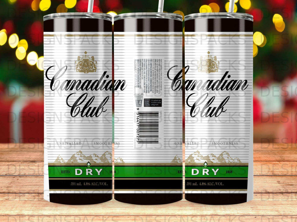 Canadian Club 591ml can with 4.8% ALC/VOL and "Estd Dry" label.