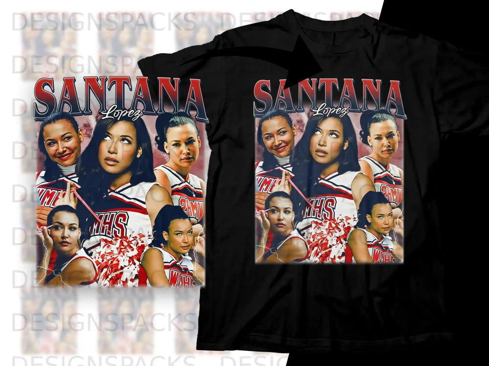 Brittany S. Pierce and Santana Lopez from Glee on a black t-shirt.