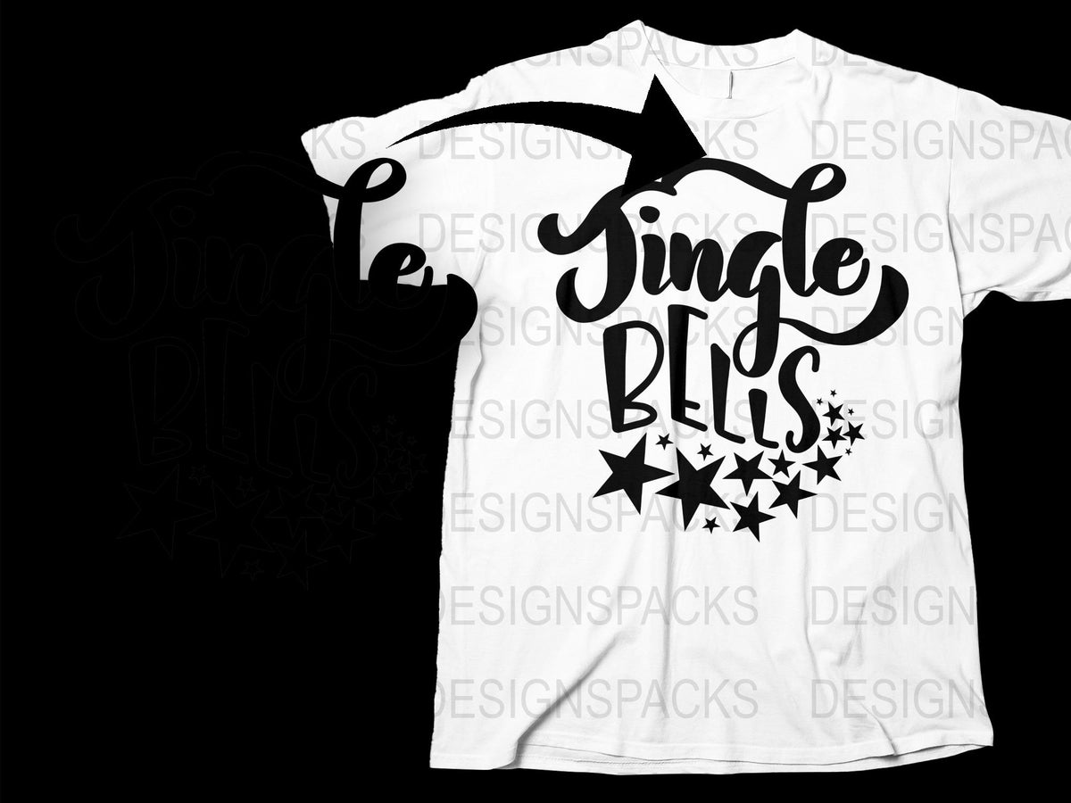 Jingle Bells Christmas T-Shirt, Festive Holiday Tee, Black and White Typography, Star Accents