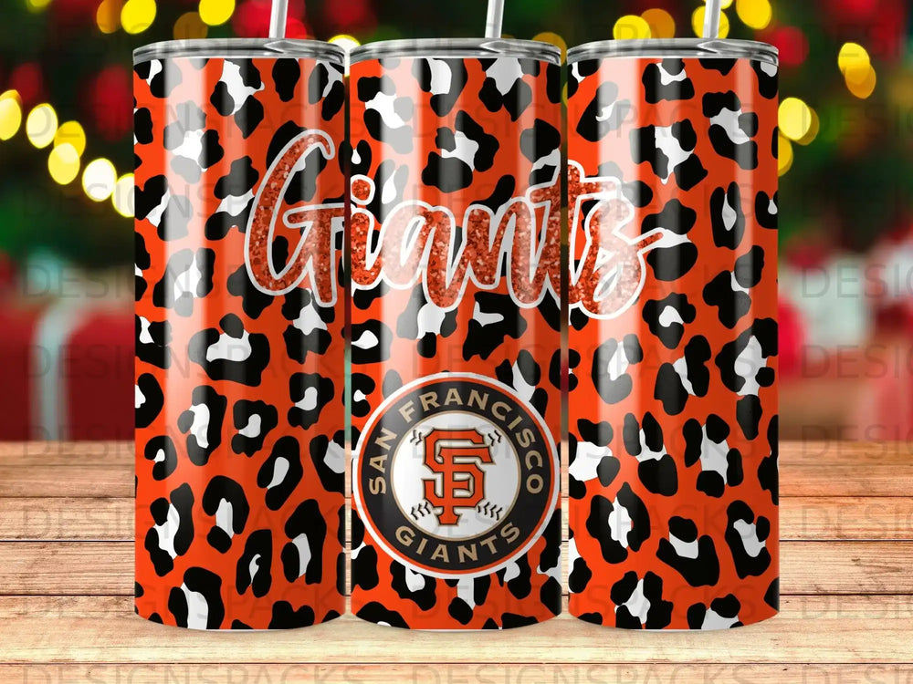 San Francisco Giants leopard print tumbler with straw.