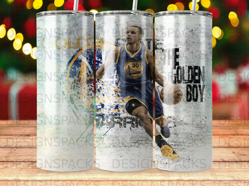 Stephen Curry in action on a Golden State Warriors tumbler.