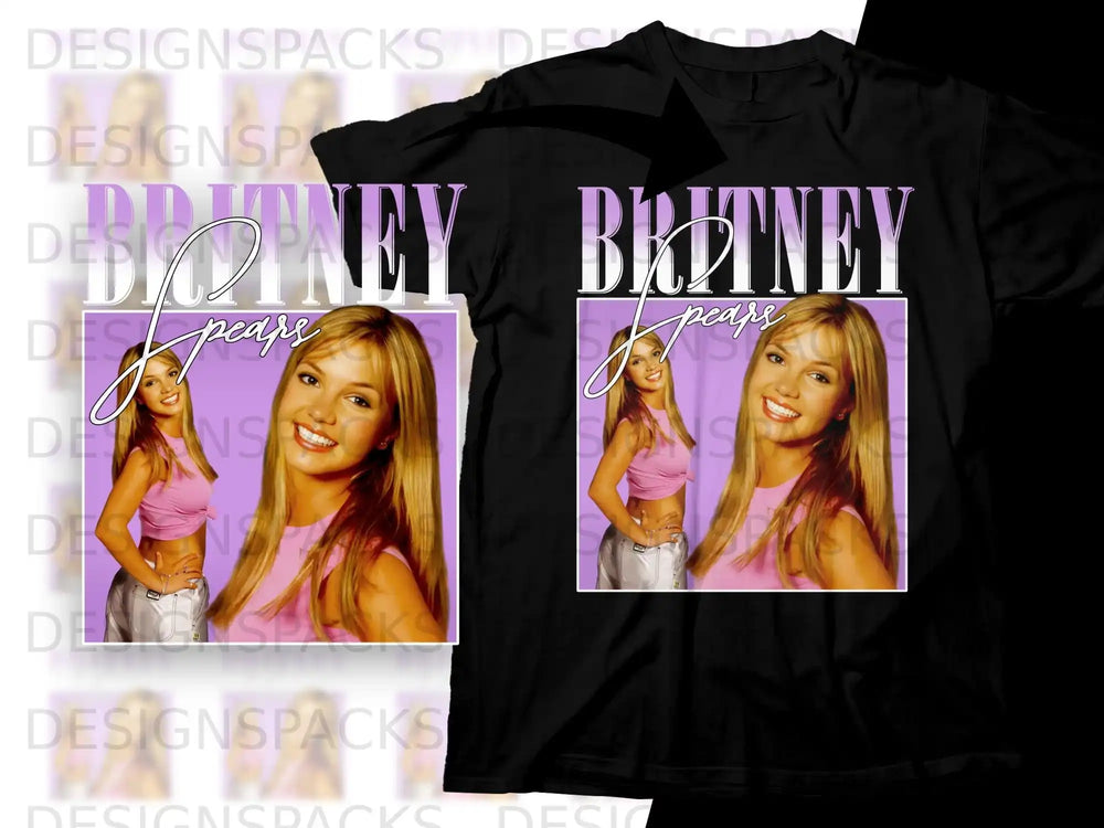 Britney Spears graphic t-shirt with purple text and pink top.